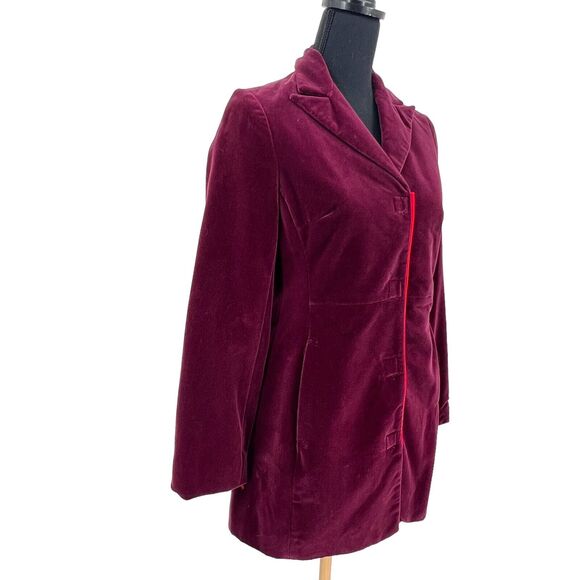 Vintage Jussara Womens Cotton Burgundy Crushed Velvet Lined Blazer Sz 4 - Picture 4 of 5